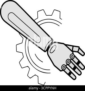Robot hand and gear icon representing automation and robotics technology Stock Vector