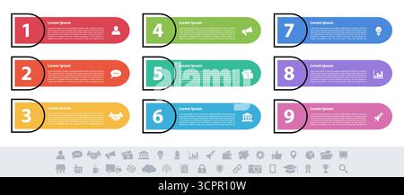 Infographic design business concept vector illustration with 9 steps or options or processes represent work flow or diagram Stock Vector