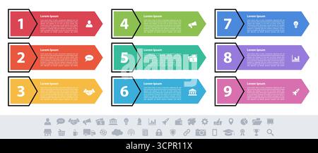 Infographic design business concept vector illustration with 9 steps or options or processes represent work flow or diagram Stock Vector