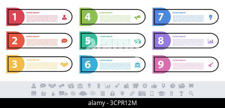 Infographic design business concept vector illustration with 9 steps or options or processes represent work flow or diagram Stock Vector