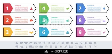 Infographic design business concept vector illustration with 9 steps or options or processes represent work flow or diagram Stock Vector