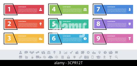Infographic design business concept vector illustration with 9 steps or options or processes represent work flow or diagram or web button banner Stock Vector