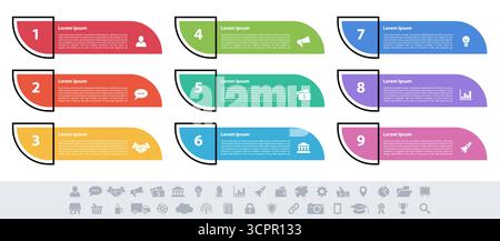 Infographic design business concept vector illustration with 9 steps or options or processes represent work flow or diagram or web button banner Stock Vector