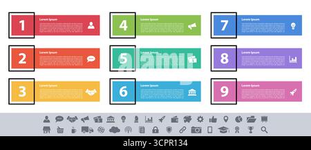 Infographic design business concept vector illustration with 9 steps or options or processes represent work flow or diagram Stock Vector