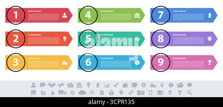 Infographic design business concept vector illustration with 9 steps or options or processes represent work flow or diagram or web button banner Stock Vector