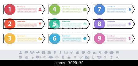 Infographic design business concept vector illustration with 9 steps or options or processes represent work flow or diagram or web button banner Stock Vector
