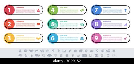 Infographic design business concept vector illustration with 9 steps or options or processes represent work flow or diagram Stock Vector