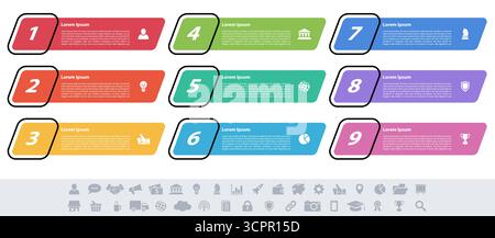Infographic design business concept vector illustration with 9 steps or options or processes represent work flow or diagram or web button banner Stock Vector