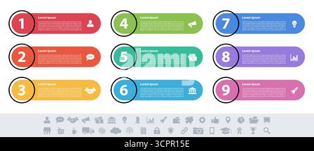 Infographic design business concept vector illustration with 9 steps or options or processes represent work flow or diagram Stock Vector