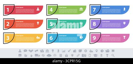 Infographic design business concept vector illustration with 9 steps or options or processes represent work flow or diagram or web button banner Stock Vector
