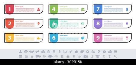 Infographic design business concept vector illustration with 9 steps or options or processes represent work flow or diagram or web button banner Stock Vector