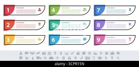 Infographic design business concept vector illustration with 9 steps or options or processes represent work flow or diagram or web button banner Stock Vector