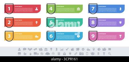 Infographic design business concept vector illustration with 9 steps or options or processes represent work flow or diagram or web button banner Stock Vector