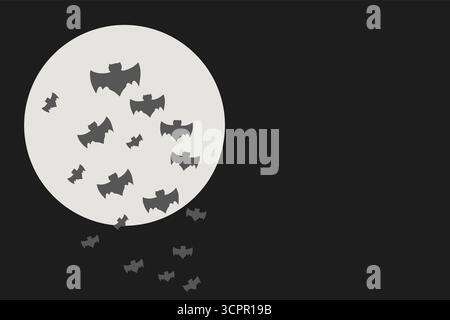 Cloud of bats flying in front of the moon with copy space. Stock Vector