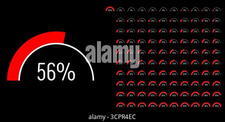 Set of semicircle percentage progress bar diagrams meters from 0 to 100 ready-to-use for web design, user interface UI or infographic - indicator with Stock Vector