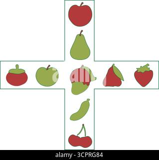 Vibrant Vector Fruit Illustration + Health Icons — Colorful Fruits Combined in a Plus Sign Design for Wellness, Nutrition & Fresh Lifestyle Art Stock Vector