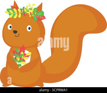 Squirrel vector with autumn leaves animal icon Stock Vector