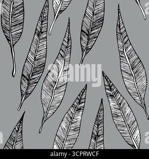 Seamless pattern with eucalyptus. Exotic tropical vector hand drawn illustration. Decorative background with leaves eucalypt. Modern compositions for Stock Vector