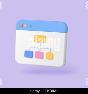 Modern 3d sitemap diagram showing website structure and navigation concept on a floating browser window for web design and user experience vector illustration Stock Vector