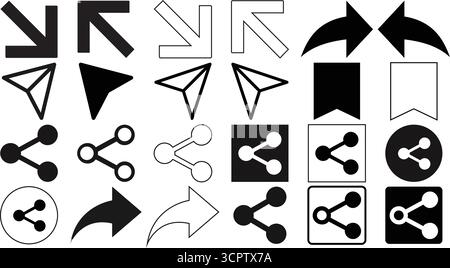 Arrow and Share Icons Set for Navigation and Communication Stock Vector