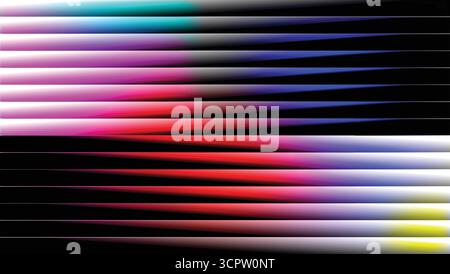 Abstract overlay colorful background horizontal rainbow stripes and neon colors with ribbed glass fractal neon abstract Background. Stock Vector