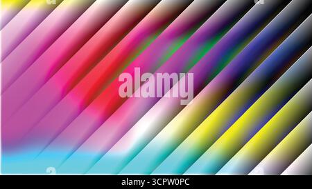 Rainbow stripes and neon colors with ribbed glass fractal neon overlay abstract colorful backgrounds. Stock Vector