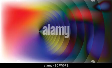 Ribbed Glass Fractal Neon Abstract Background with Concentric Circles and Gradient Colors. Stock Vector