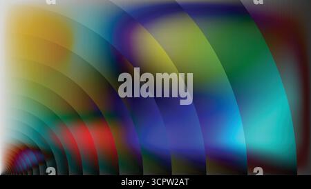 Concentric Circles and Gradient Colors. Ribbed Glass Fractal Neon Abstract Background. Stock Vector