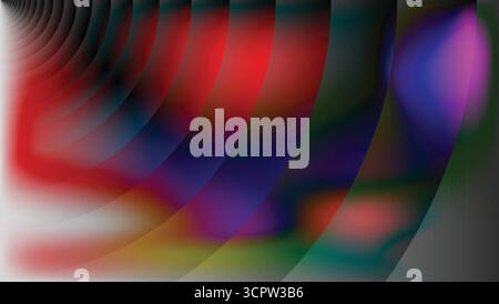 Concentric Circles Gradient Colors Ribbed Glass Fractal Neon Abstract Background. Stock Vector