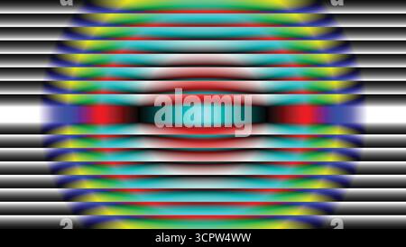 Concentric Circles Gradient Colors Ribbed Glass Fractal Neon Background. Stock Vector