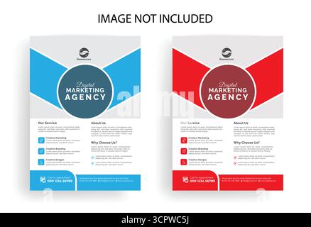 Minimalist corporate business flyer template with blue geometric shapes for company marketing or event promotion. Stock Vector