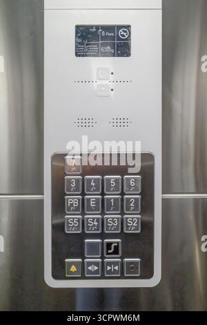 Elevator Control Panel With Braille Buttons And Floor Numbers For Accessibility And Visually Impaired People. Tactile Digit Icons, Lift Interior Stock Photo