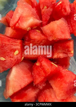 fresh watermelon sliced and diced ready to eat Stock Photo