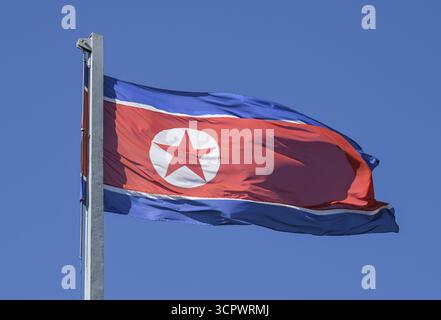 Flag over the Embassy of the Democratic People's Republic of Korea, North Korea, Glinkastrasse, Mitte, Berlin, Germany Stock Photo