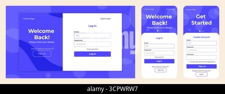 UI register and login forms. Sign in and sign up page with buttons and icons. User authentication template for website and mobile Stock Vector