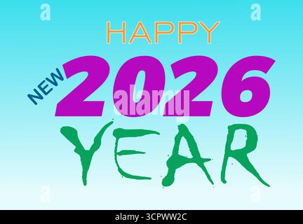 Happy New Year 2026 Greeting – Colorful Typography & Festive Design Stock Vector
