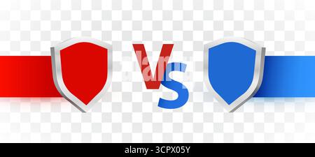 VS battle screen design with contrasting red and blue shields, perfect for game or challenge comparison. Vector illustration Stock Vector