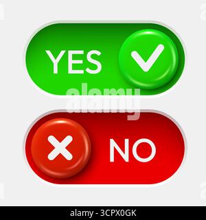 On and Off toggle switch buttons. YES NO. Material design switch set. Vector illustration. Stock Vector