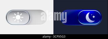 Dark mode and light mode. Modern liquid glass button set. Material design. Day and night mode switch button. Vector illustration. Stock Vector