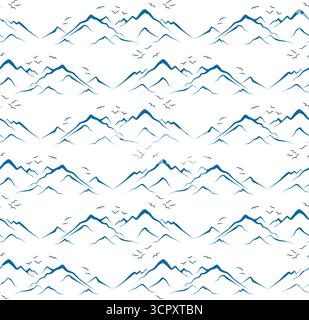 Seamless background with mountains and birds. Stock Vector