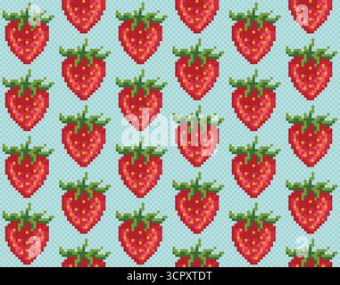 Seamless pixel background with strawberries. Stock Vector