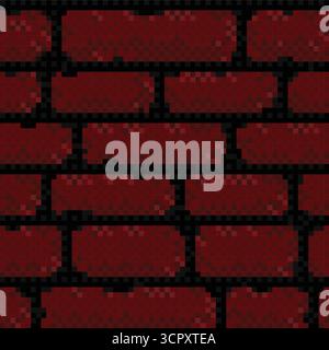The seamless pixel background with red brick. Stock Vector