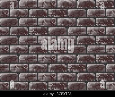 The seamless pixel background with red brick. Stock Vector