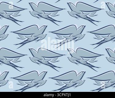 Seamless blue background with swallows. Stock Vector