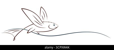 Flying Fish with blue Wave. Stock Vector