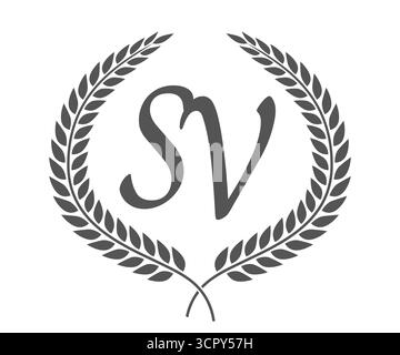 Initial letter S and V, SV monogram logo design with laurel wreath. Luxury emblem with calligraphy font. Stock Vector