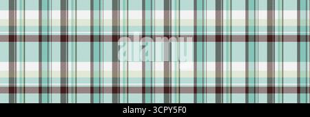 Summertime textile plaid seamless, 1960s check background tartan. String vector texture pattern fabric in teal and white colors palette. Stock Vector