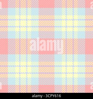 Grungy seamless check tartan, rustic pattern plaid texture. Fiber vector fabric textile background in light and red colors palette. Stock Vector