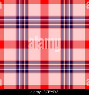 Classic tartan plaid pattern with red, navy and pale pink hues. A versatile, woven textile design ideal for backgrounds, apparel or traditional themes Stock Vector