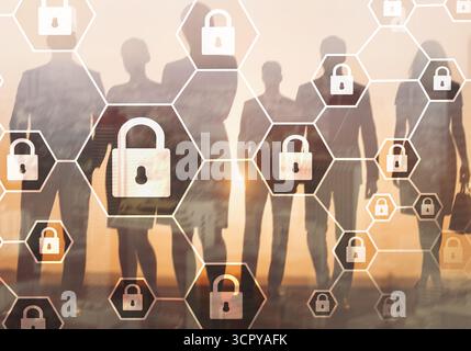 Secure structured business concept with locked elements and cybersecurity protection. Stock Photo